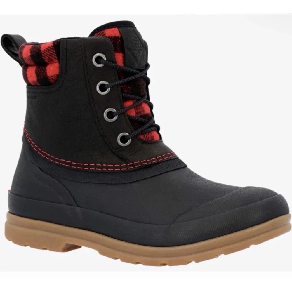 Muck Boot Company Liberty Ankle Waterproof Boots Black Red Buffalo Plaid New